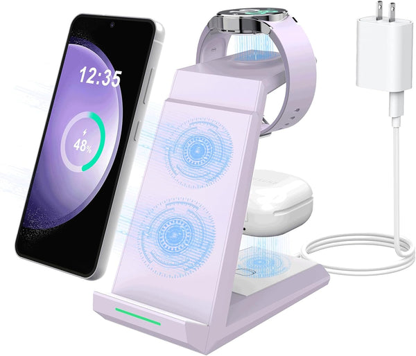 ADADPU 3 in 1 Wireless Charger for Samsung, Charging Station Dock for Multiple Devices, Compatible with Galaxy S24
