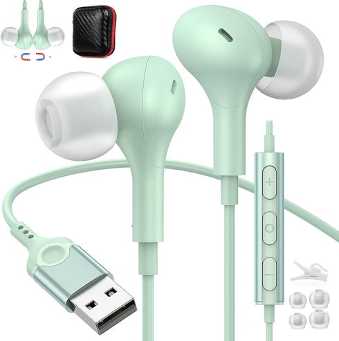 Computer Headphones USB Headset with Microphone for PC, PS5, PS4, Laptop, 7.5FT Cord, Magnetic in-Ear Earbuds with