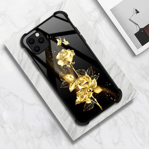 TnXee Golden Butterfly Rose Flower Case for iPhone XR - Stylish Pattern Design Case for Men & Women Gifts.