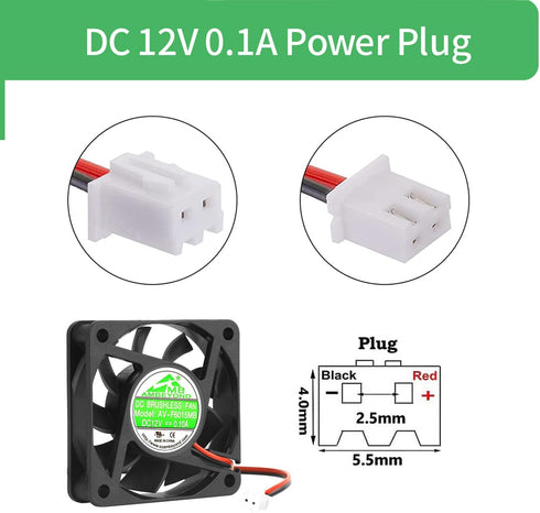 60mm x 60mm x 15mm 6015 12V DC 0.10A Ball Bearing Brushless Cooling Fan, 2pin AV-F6015MB UL TUV