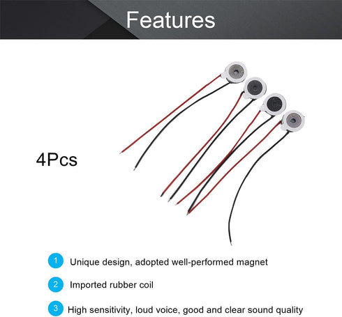 Fielect 4Pcs DIY Magnetic Speaker, 0.5W 8 Ohm 10mm Diameter Round Shape Replacement Loudspeaker