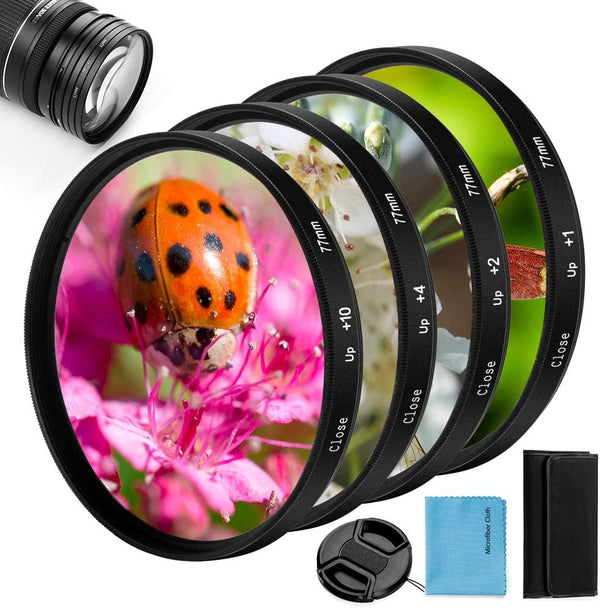 77mm Close-up Filter Kit, 4 Pieces (+1,+2,+4,+10) Macro Filter Accessory with Pouch for DSLR Camera