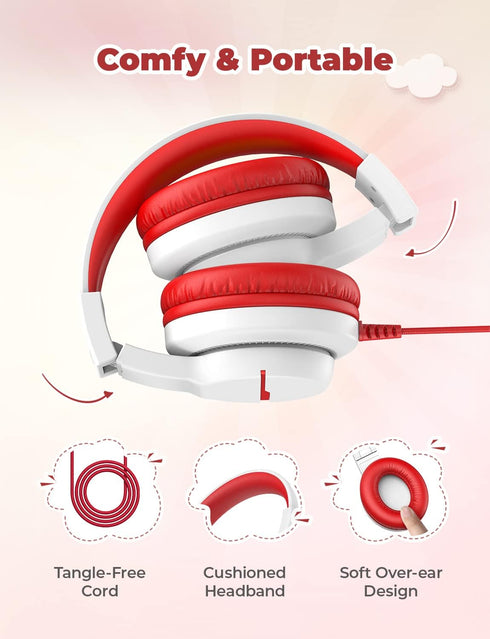 iClever HS19 Kids Headphones with Microphone, 85/94dB Volume Limiter - Shareport - Over Ear Stereo Headphones for Kids,