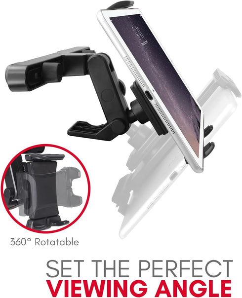 Macally Car Headrest Tablet Holder, Adjustable iPad Car Mount for Kids, Compatible with iPad Pro Air Mini, Galaxy Tabs