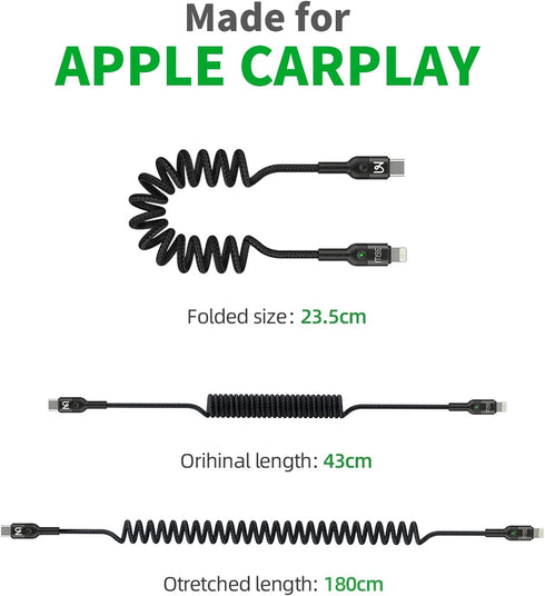 Coiled USB C to Lightning Cable - AICase Type C to Lightning Cable (6ft 36W) Scalable Spring PD Type C Charging Cable