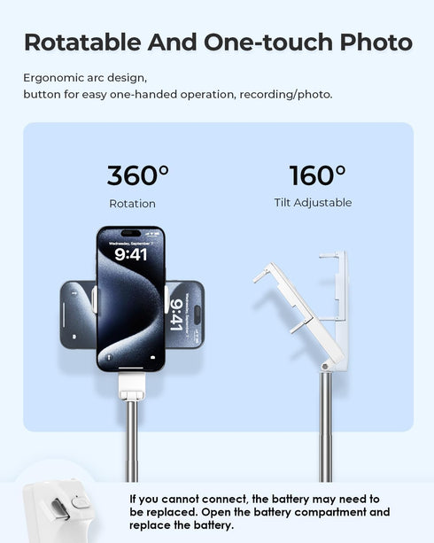 SupeDesk Selfie Stick for iPhone, Extended Portable Selfie Stick, Wireless Remote, Adujustable, Compact Phone Holder