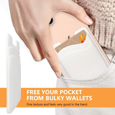 2-Pack White Leather Phone Wallet & Card Holder for iPhone & Samsung - Stretchy Back of Phone Credit Card Holder.