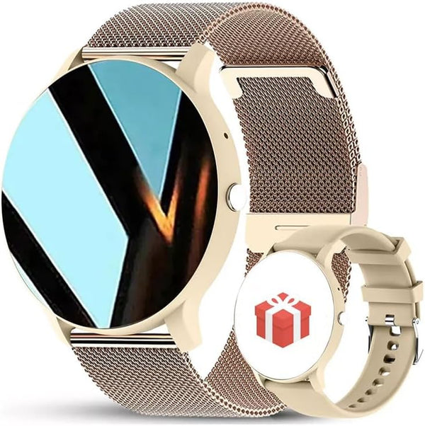 Smart Watch Men, Bluetooth Call, 1.32" HD Full Touch Screen, IP67 Waterproof, Yellow Stainless Steel Sport Watch
