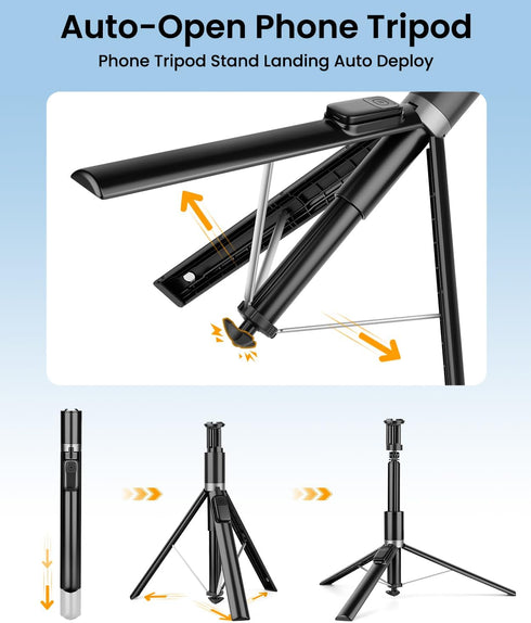 Victiv 68" Phone Tripod & Selfie Stick with Remote and Fill Light, Auto Open Cell Phone Tripod Stand, Extendable Phone
