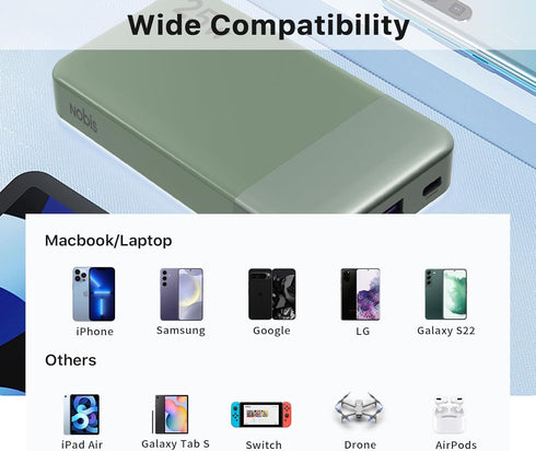 NOBIS 10000mAh Pack Portable Charger, Power Bank Fast Charging, Battery with C to C Cable, Battery Bank with Digital