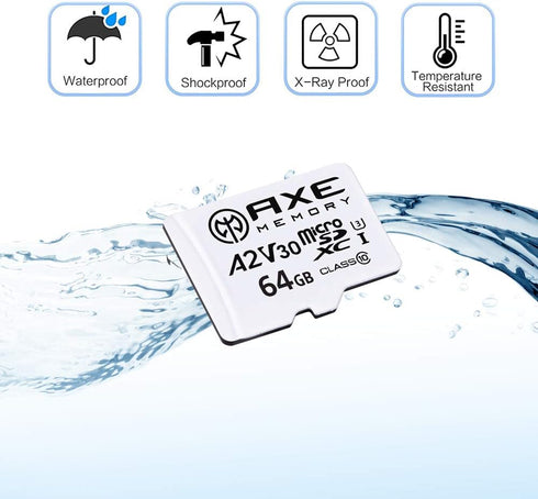 AXE MEMORY 64GB Micro SD Card, 4K Ultra Full HD Video, Premium Speed MicroSDXC with SD Adapter