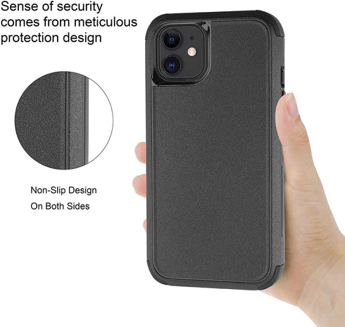 Heavy Duty iPhone 11 Case - Black, 3-Layer Shockproof & Dropproof Protection, Wireless Charging Compatible.