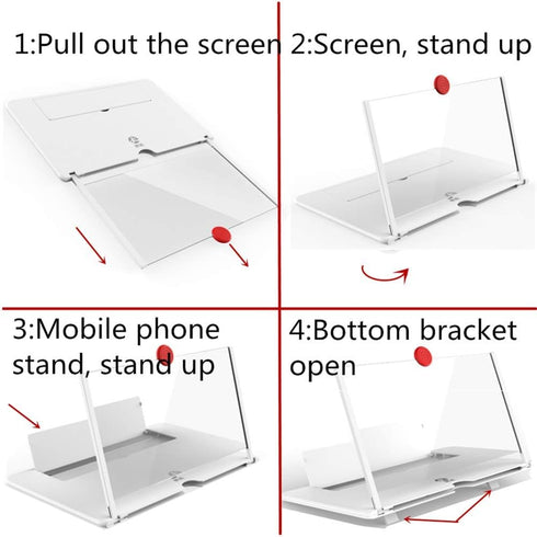 3D Screen Magnifier Amplifier, HD Projector for Movies, Videos, and Games, Foldable Phone Stand for All Smartphones