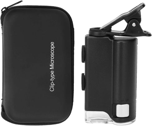 60-100X Clip-on Microscope with LED Light, Portable Magnifier Loupe for Universal Mobile Phones