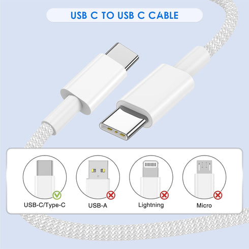 for iPhone 15 USB C Fast Charger Cable, 2pack 6FT USB C to USB C Charging Cord, Nylon Braided Long Charger Cable for