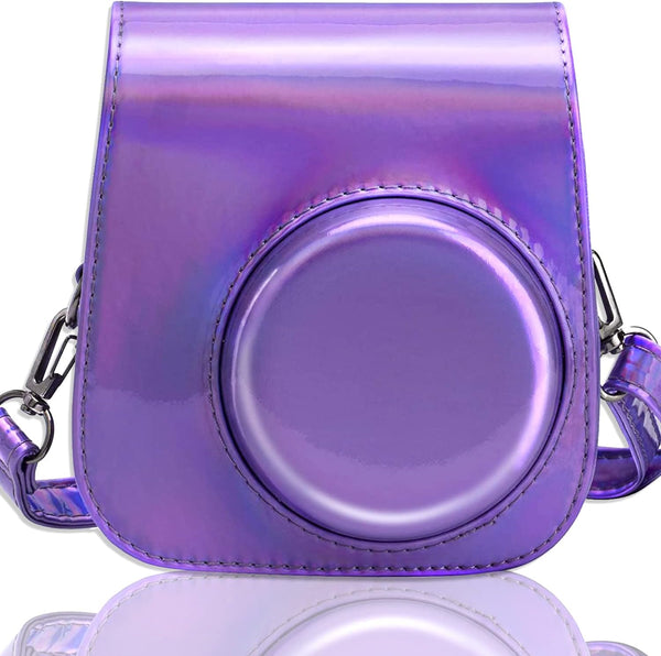Frankmate PU Leather Camera Case for Fujifilm Instax Mini 11 12, Adjustable Strap and Pocket (Magic Purple)