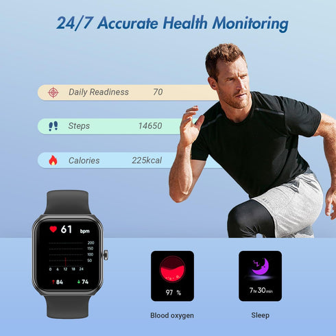 MXQ Fitness Smart Watch for Women Men, 1.91” Large Screen Gun Black Aluminum Case, IP68 Waterproof