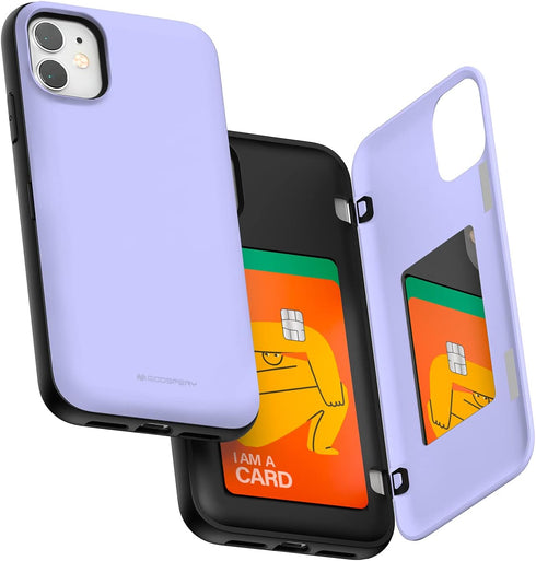 GOOSPERY Magnetic Door Bumper Case for iPhone 11, Card Holder Wallet, Protective Dual Layer, Purple