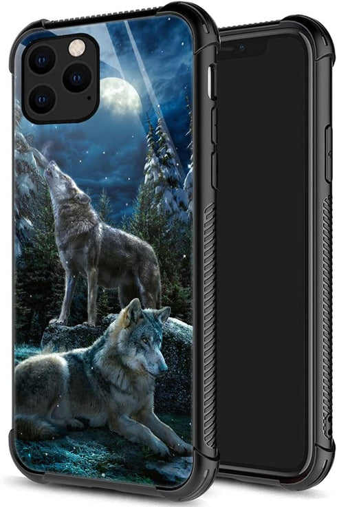DJSOK Case Compatible with iPhone 11, Wolf Moon Night Case for Man Boys Girls Shockproof Rugged Cover