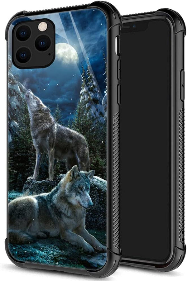 DJSOK Case Compatible with iPhone 11, Wolf Moon Night Case for Man Boys Girls Shockproof Rugged Cover