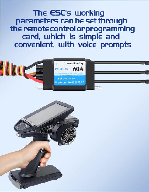 60A 2-6S 5V/6V 8A XT60 3.5mm DH Waterproof Brushless ESC Electronic Speed Controller with BEC and Banana Head Connector