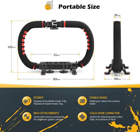 Zeadio Camera Smartphone Stabilizer, Handheld Video Rig for All Cameras, Camcorders, Action Cameras, Smartphones