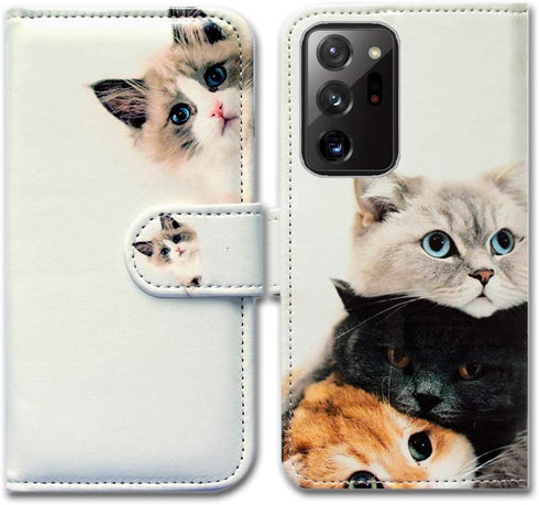 Case for Samsung Galaxy Note 20 Ultra 5G, Cute Brown Cat Leather Flip Phone Wallet Cover with Card Slot