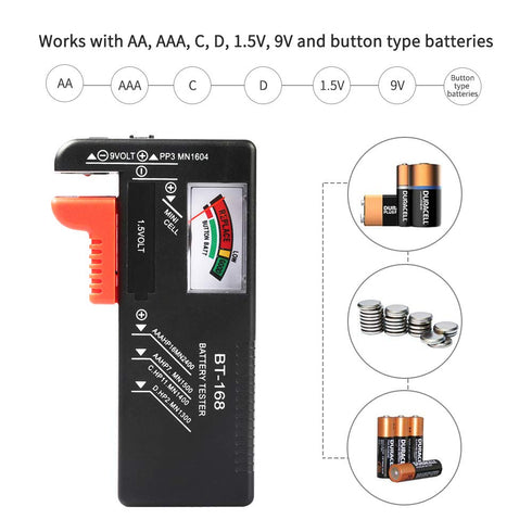 2Pcs Battery Tester Checker, Universal Model BT-168 for AA AAA C D 9V 1.5V Button Cell Batteries