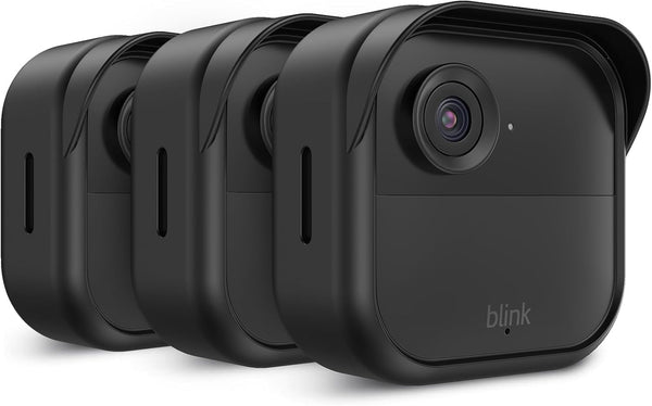 Silicone Case Cover for All-New Blink Outdoor 4 (4th Gen), 3 Pack Weatherproof Skin with Hat Brim, Black