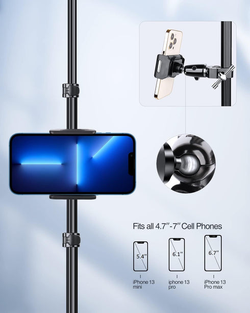 elitehood 360° Swivel Tilt Mic Stand Phone Holder, Adjustable Mount for Music Boom Mic, Compatible with All Smartphones