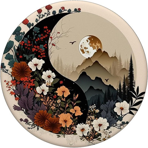Boho Chic Yin Yang Symbol Floral Forest Nature Mountain Zen PopSockets Standard PopGrip
