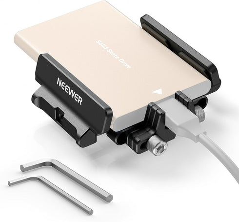 Neewer Mount Bracket SSD Holder with Cold Shoe Cable Clamp for Samsung T5 T7 SSD, Compatible with SmallRig Cage
