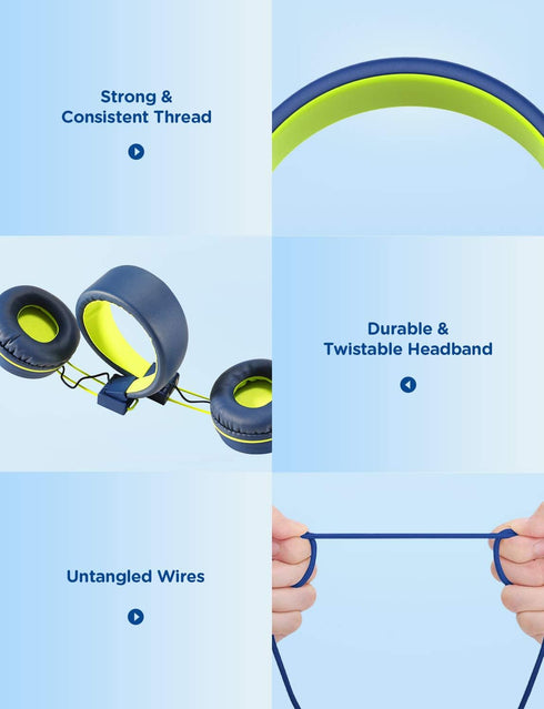 iClever Kids Headphones with Microphone, 85dB/94dB Volume Limited, Stereo 3.5mm Jack, Tangle-Free Wired Headphones for