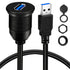 BATIGE Single Port USB 3.0 Male to Female AUX Car Mount Flush