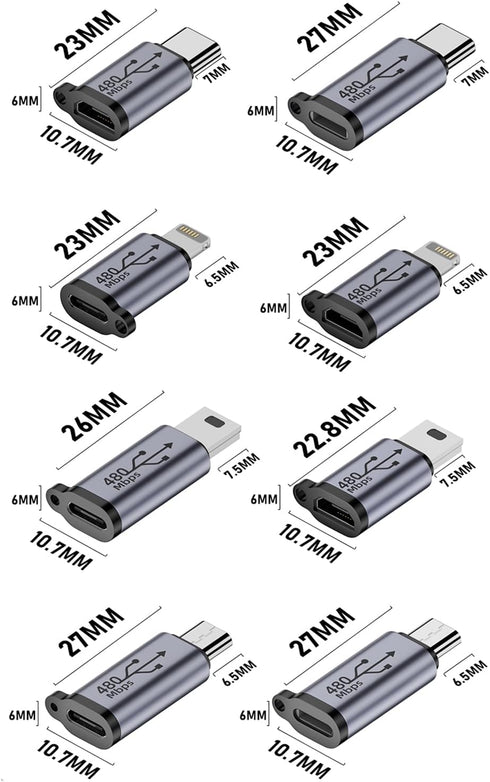USB C/Lightning to Micro USB Adapter, Type C/Micro USB Female to Lightning Male Converter, 8 Pack Micro USB/Lighting to