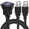 BATIGE Dual Ports Square USB 3.0 Panel Flush Mount Extension Cable for Car, Truck, Boat, 1ft