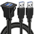 BATIGE Dual Ports Square USB 3.0 Panel Flush Mount Extension Cable for Car, Truck, Boat, 1ft