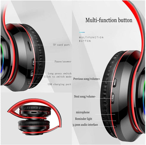 Shop Bluetooth Over Ear Headphones with LED Lights, Built-in Mic, Wireless HiFi Stereo, Bluetooth 5.0, Lightweight,