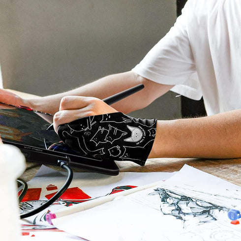 XPPen Digital Drawing Glove - Two-Finger Artist Glove for Drawing Tablet, Cute Cat Print for Right and Left Hand