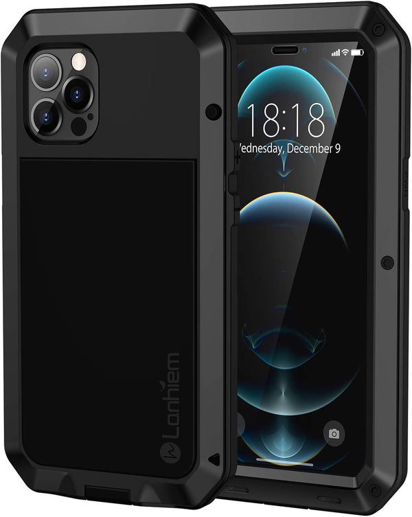 Lanhiem Metal Case for iPhone 12 Pro Max, Heavy Duty Shockproof Rugged Case with Built-in Screen Protector