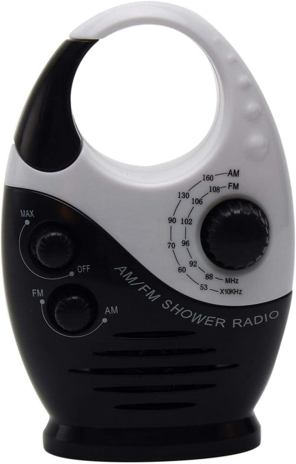 Portable Waterproof Shower Radio, 3V 0.5W Adjustable Volume AM FM Button Speaker with Top Handle (Black)