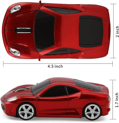 Wireless Car Mouse, 3D Sports Car Shape Optical Mouse for Desktop Laptop, Ergonomic Design (Red)