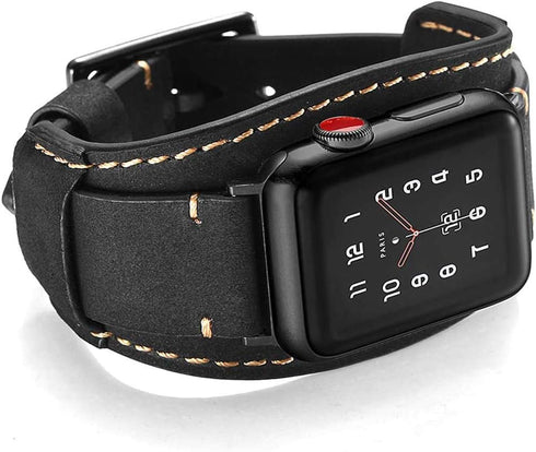 Compatible with Apple Watch Bands 38mm 40mm 41mm 42mm (Series 10), Vintage Genuine Leather Crazy Horse Cuff Strap for