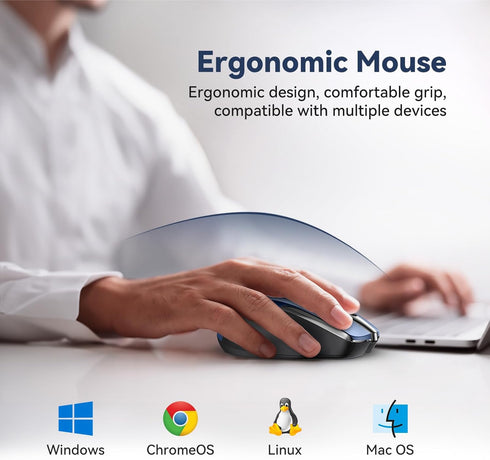 Wireless Mouse (BT5.0/3.0 & 2.4G) Rechargeable Silent Mouse, 4800 DPI Adjustable, Ergonomic Bluetooth Mouse for Laptop,