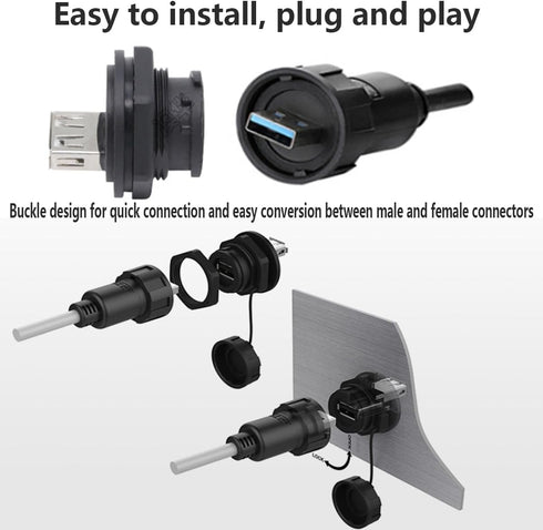 PENGLIN Waterproof USB 3.0 Cable, Male to Female Panel Mount Connector with Extension Cable Set