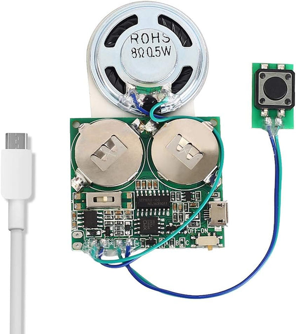 Recordable Sound Module, Icstation 8M USB Programmable Sound Chip with Speaker, Push Button Activated for DIY Music