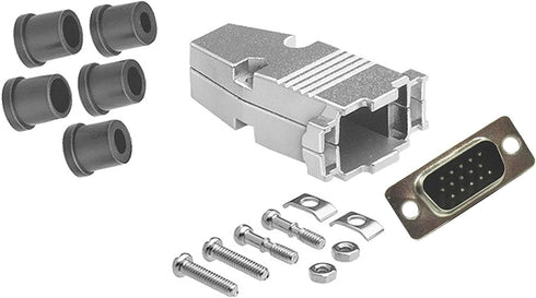 CompuCablePlusUSA.com High Density DB15 Male Solder Cup Connector DIY Kit, Includes Metal Hood, Screws