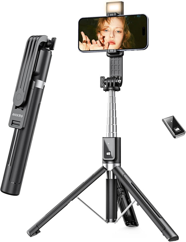ANXRE Selfie Stick Tripod with Fill Light and Stable Base, Extendable Phone Tripod