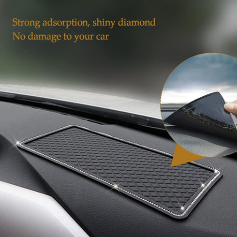 Car Dashboard Anti-Slip Rubber Pad, Bling Crystal Sticky Gel Pad, Non-Slip Mat for Phones, Sunglasses, Keys