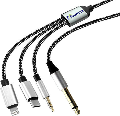 6.56FT MFi Certified Lightning to 1/4 Inch TRS Cable - 3-in-1 Stereo 1/4 TRS Cable for Headphone AMP (Lightning